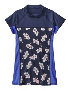 W's S Pategonia Microshell Formfitting Rashguard Mariposa Lilly/Classic Navy